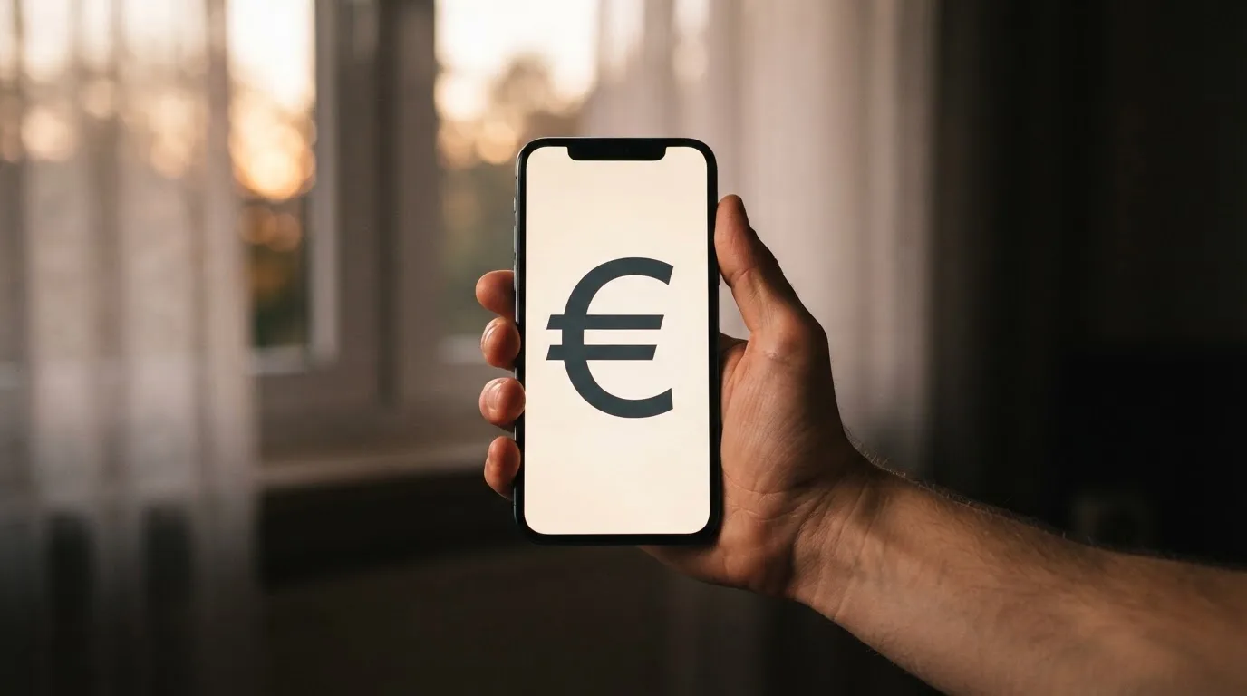 Mano che tiene uno smartphone accanto a una finestra, luce serale tranquilla — casino no adm