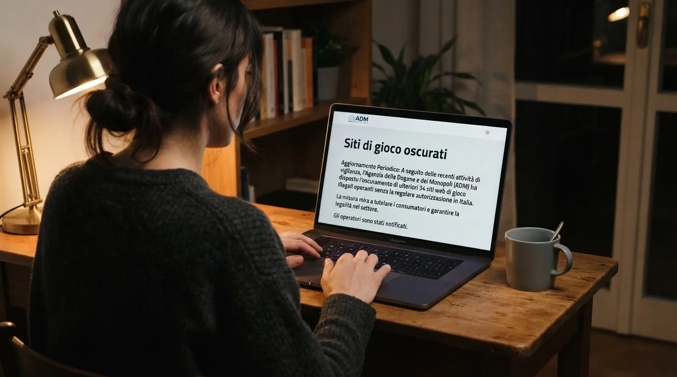 Persona davanti a un portatile che legge una pagina informativa sul gioco online in Italia — casino non aams affidabili