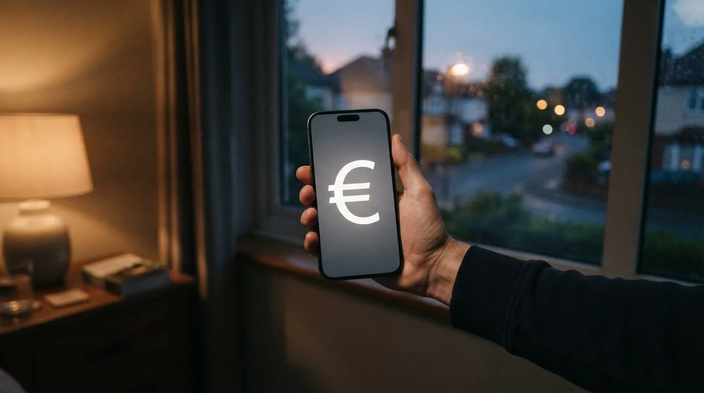 Mano che tiene uno smartphone accanto a una finestra, luce serale tranquilla — casino online con algoritmo unbiased