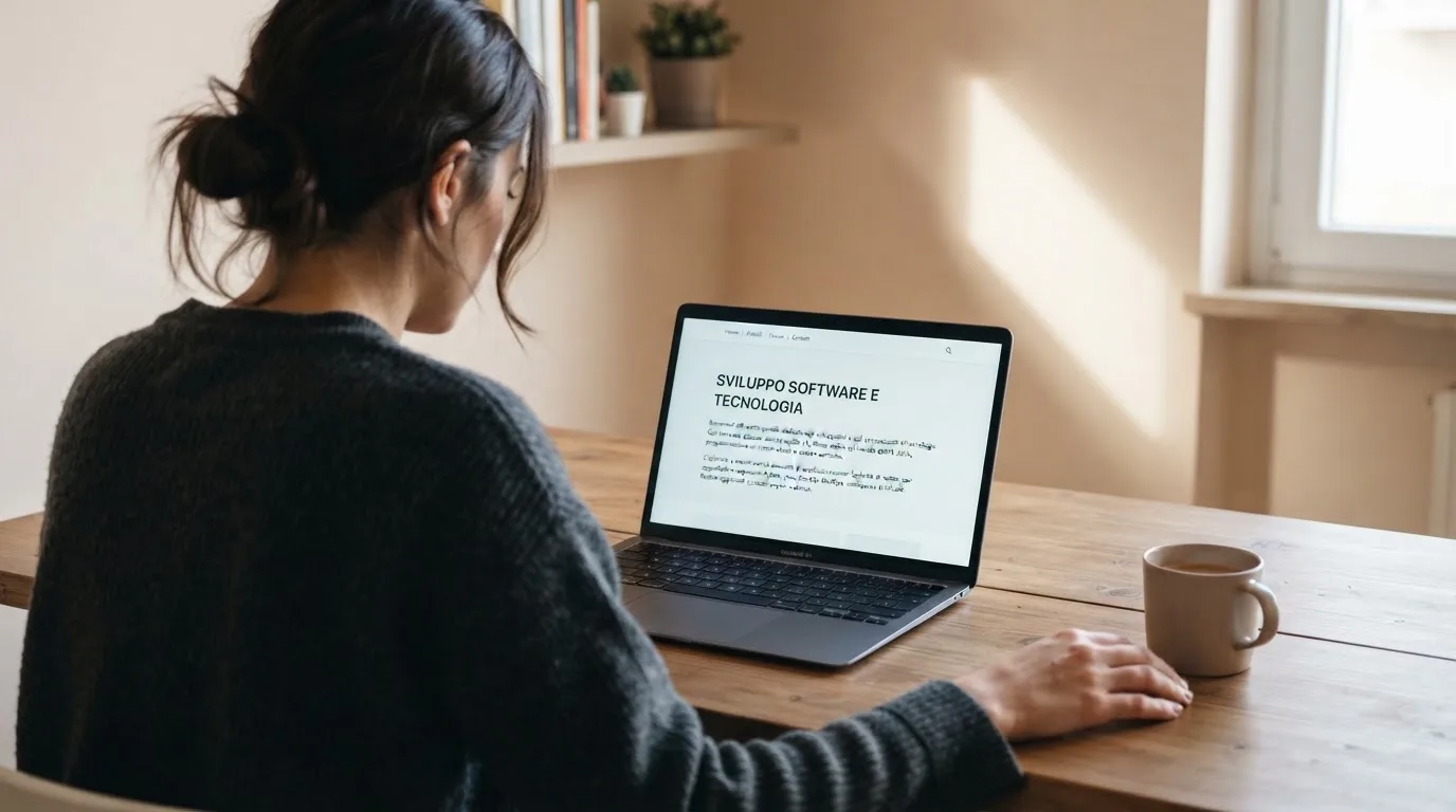 Persona davanti a un portatile che legge una pagina informativa sul gioco online in Italia — casino online con soldi finti