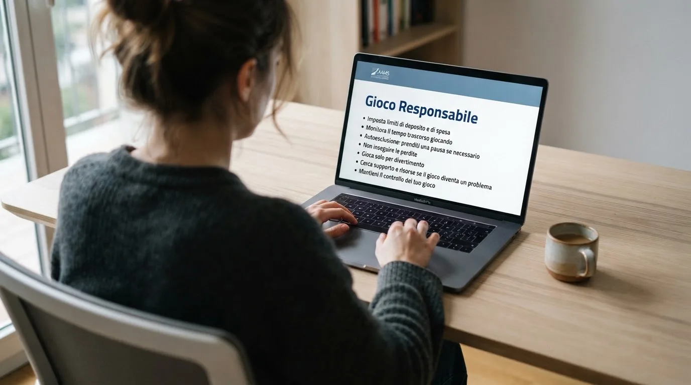 Persona davanti a un portatile che legge una pagina informativa sul gioco online in Italia — casino online italiani senza autoesclusione