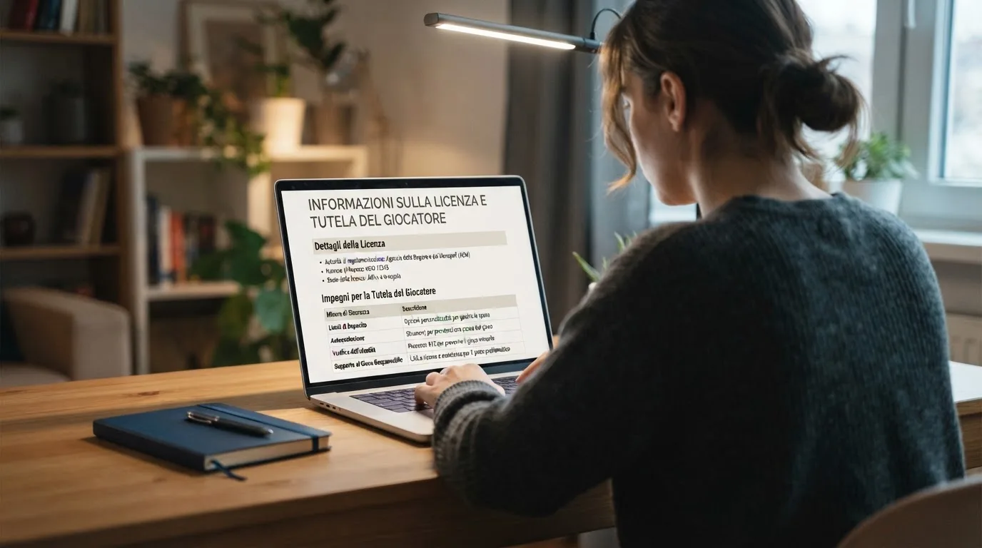 Persona davanti a un portatile che legge una pagina informativa sul gioco online in Italia — casino senza codice fiscale